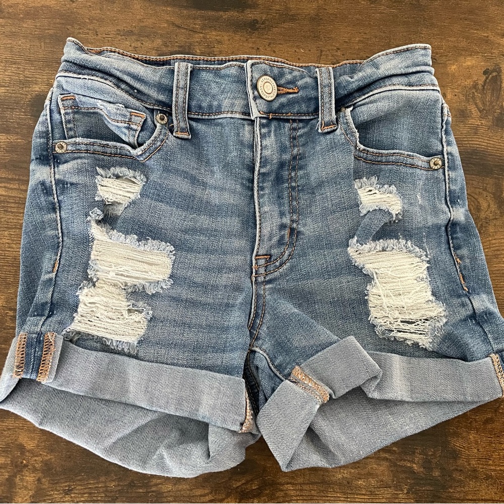 Aeropostale Distressed Light‎ Blue Jean Shorts Sz 00 THRASHED